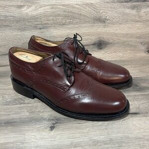 Hitchcock Shoes Size 9.5 3E Mens Burgundy Leather Dress Oxford Wing Tip Wide EEE